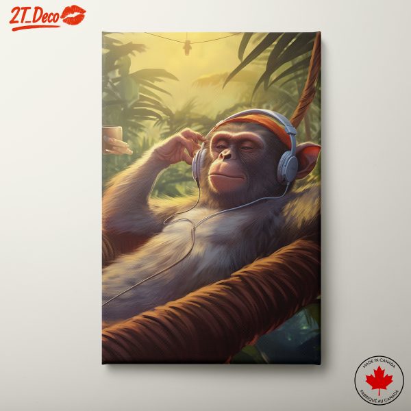 Relaxed Monkey Listening to Music in Nature