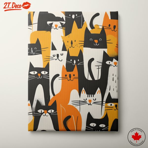 Colorful Whimsical Cat Faces Art