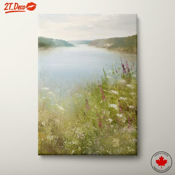Tranquil Nature Landscape with Water and Flowers