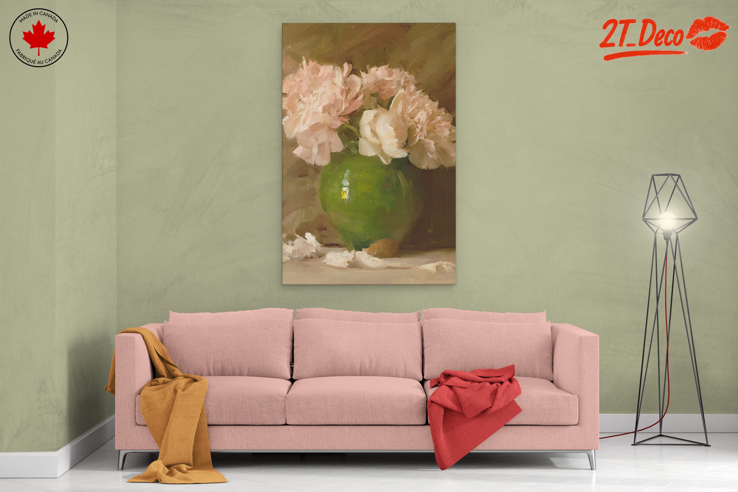 Peony Bouquet in Green Vase - Image 2