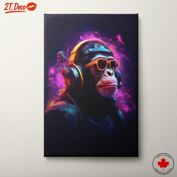 Stylish Monkey with Headphones in Vibrant Colors