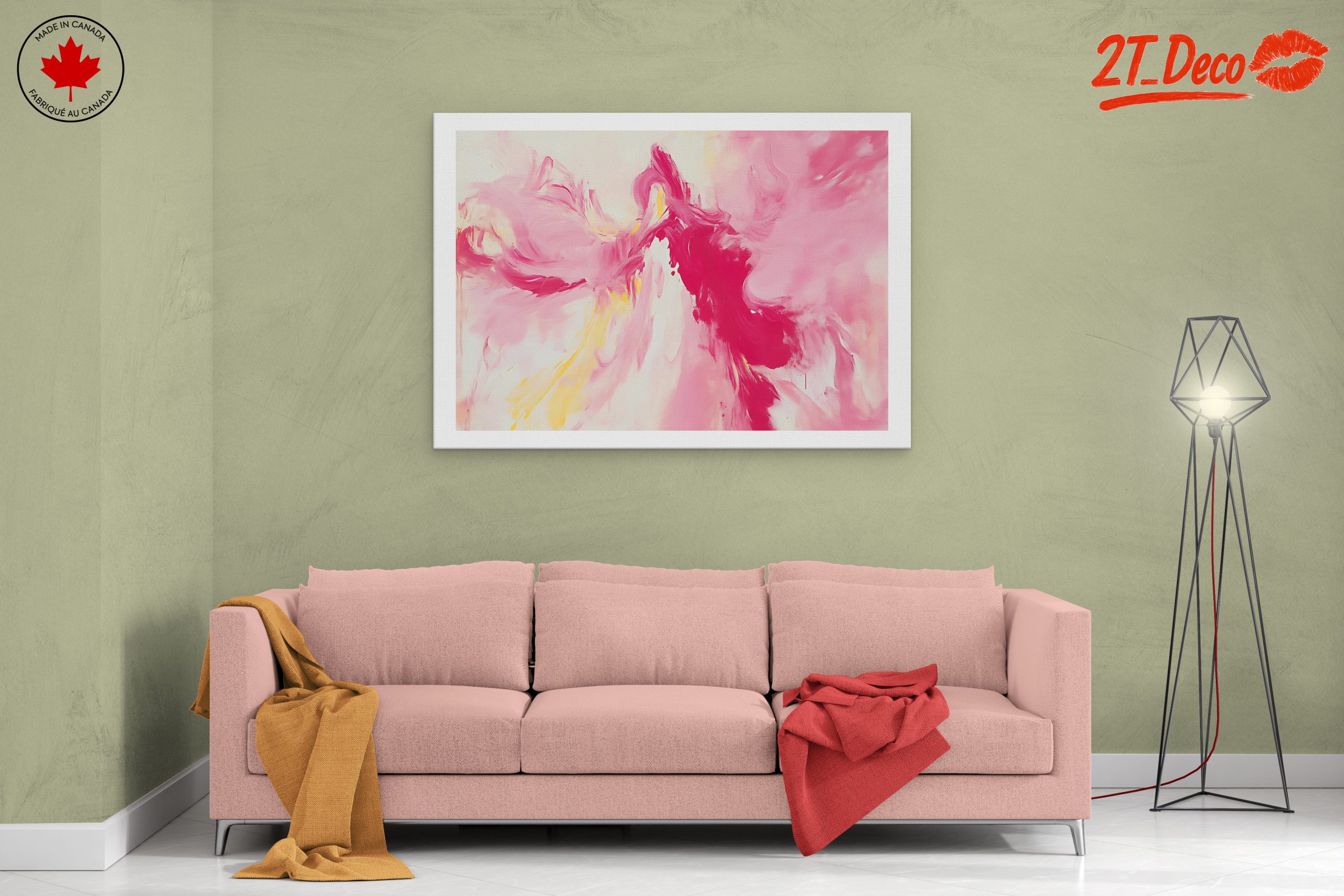 Vibrant Abstract Artwork with Pink and Yellow - Image 2