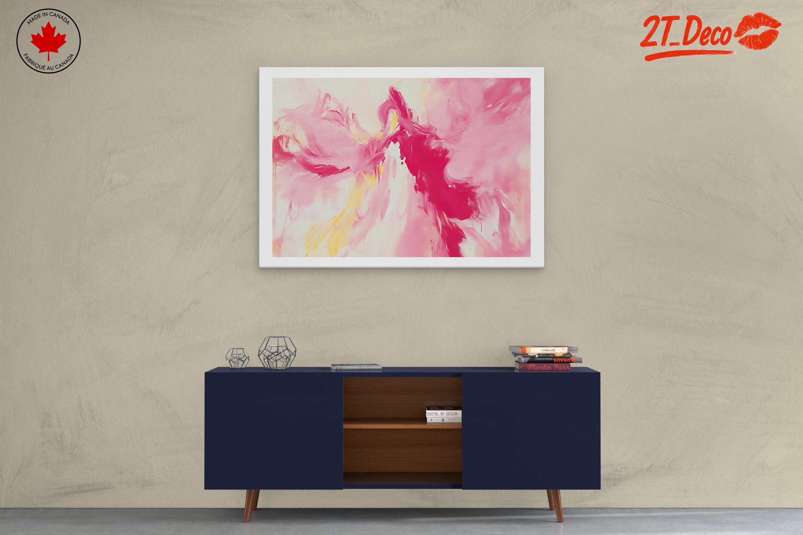 Vibrant Abstract Artwork with Pink and Yellow - Image 3