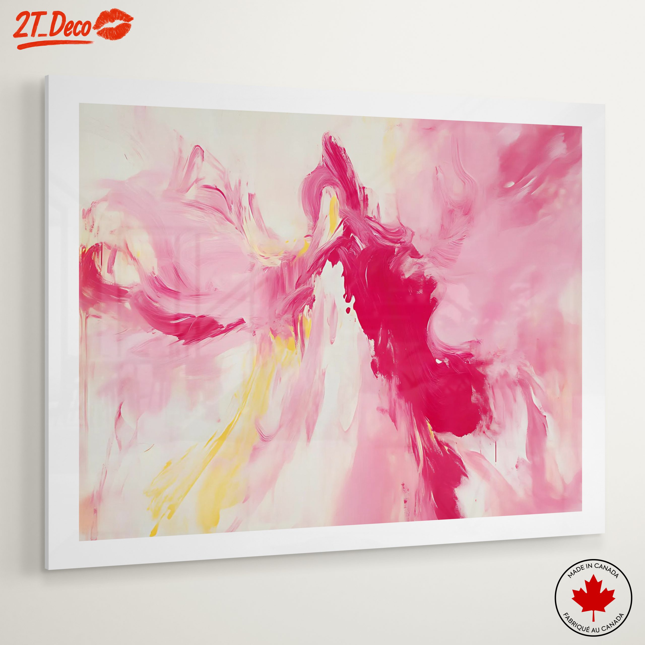 Vibrant Abstract Artwork with Pink and Yellow - Image 6