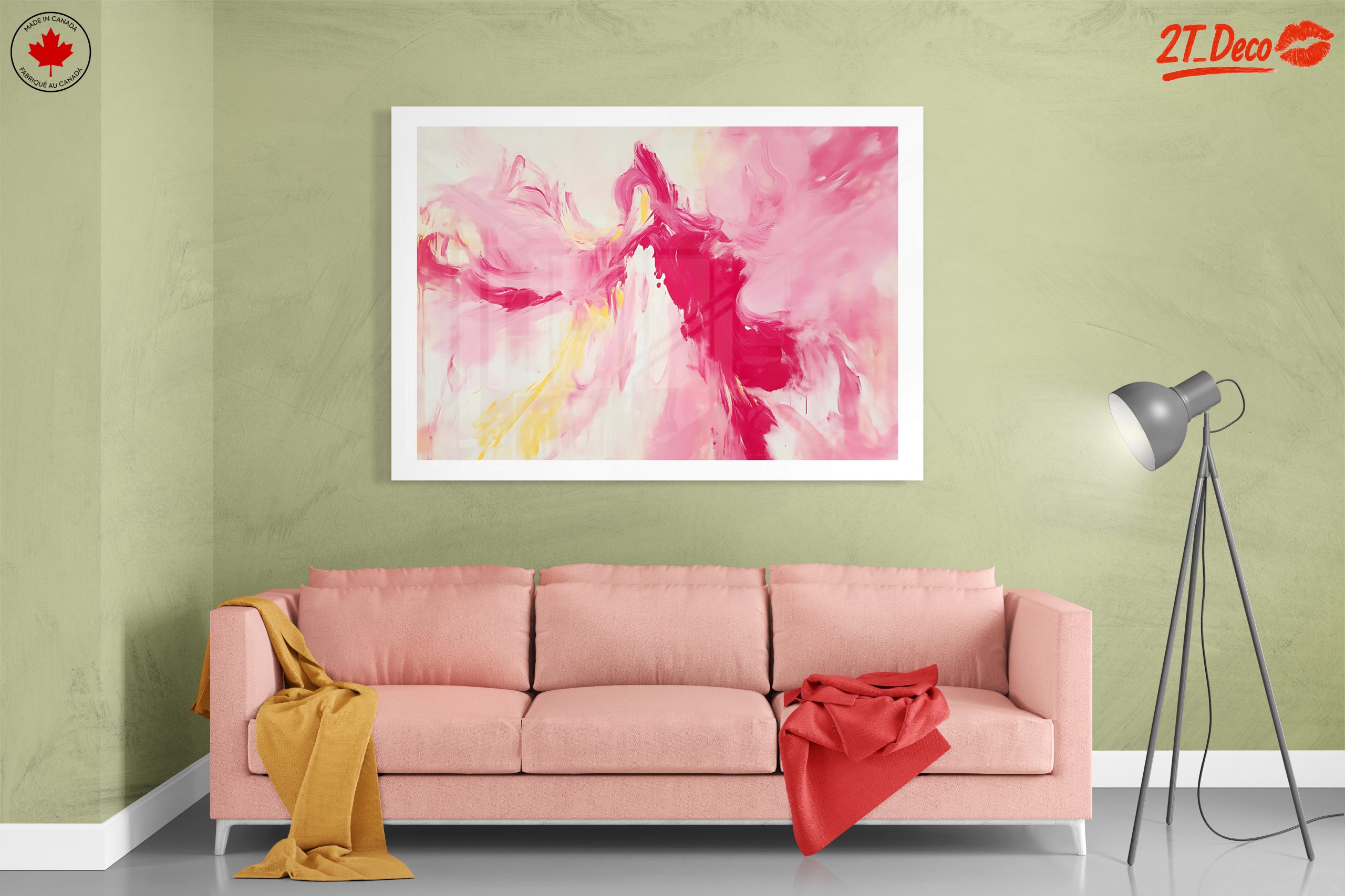 Vibrant Abstract Artwork with Pink and Yellow - Image 7