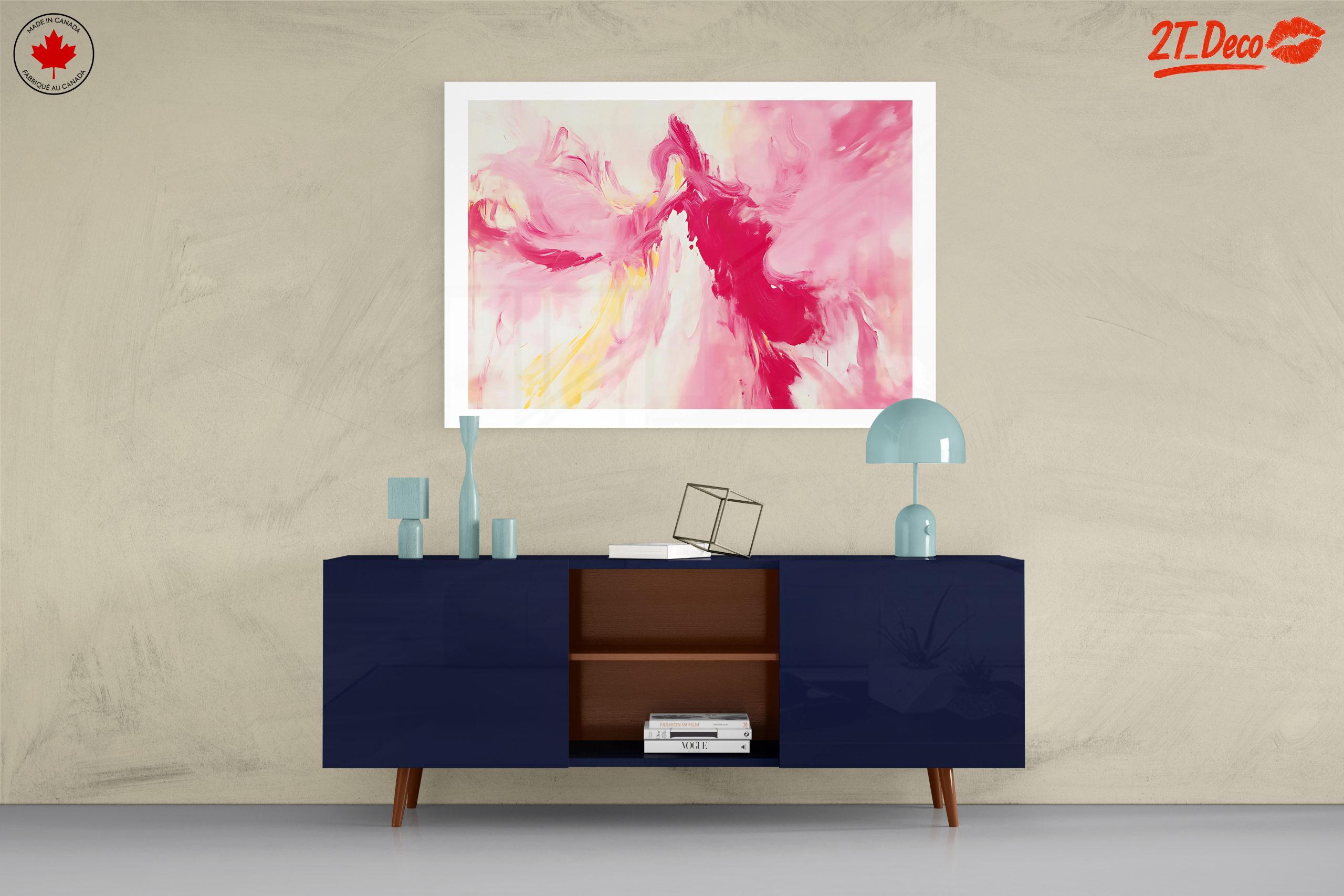 Vibrant Abstract Artwork with Pink and Yellow - Image 8