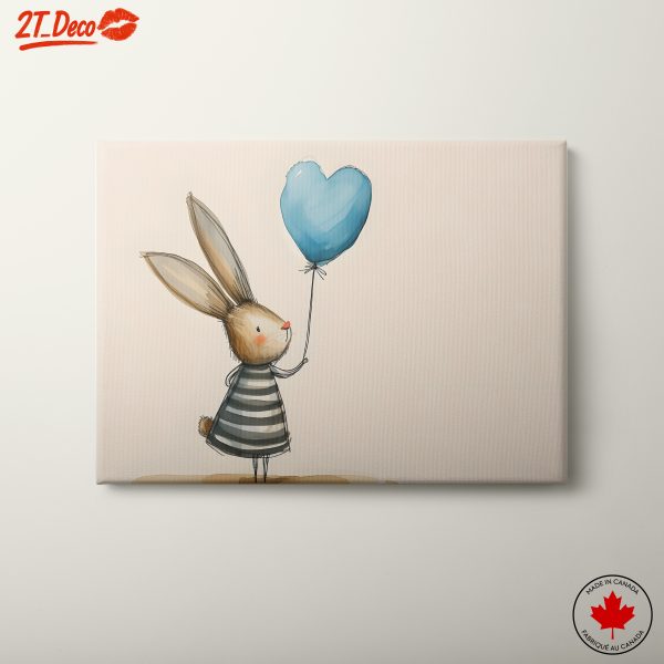 Cute Rabbit Holding Blue Heart Balloon Art