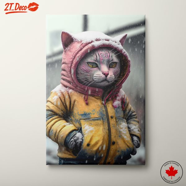Playful Cat in Winter Hoodie Art