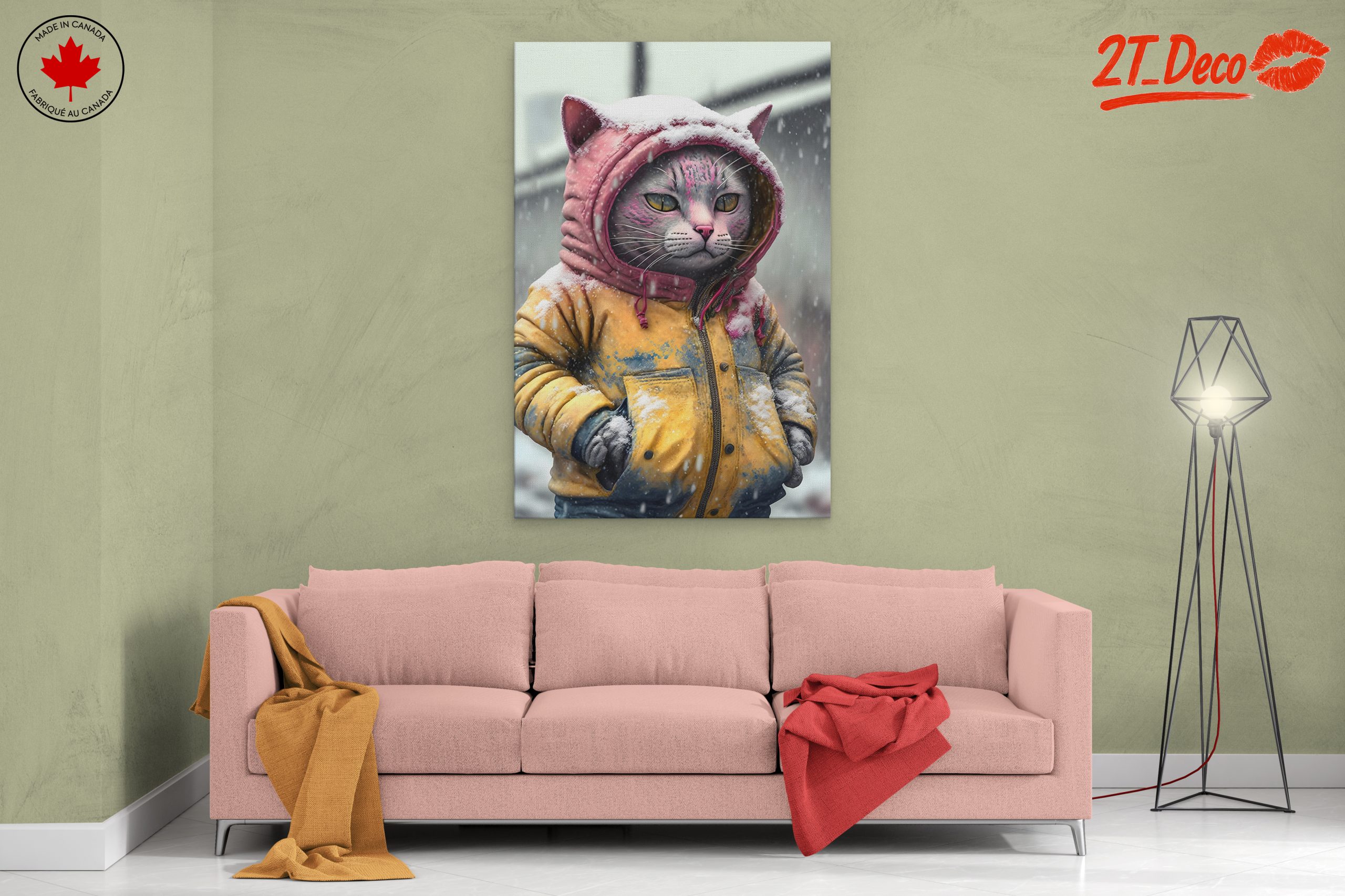 Playful Cat in Winter Hoodie Art - Image 2