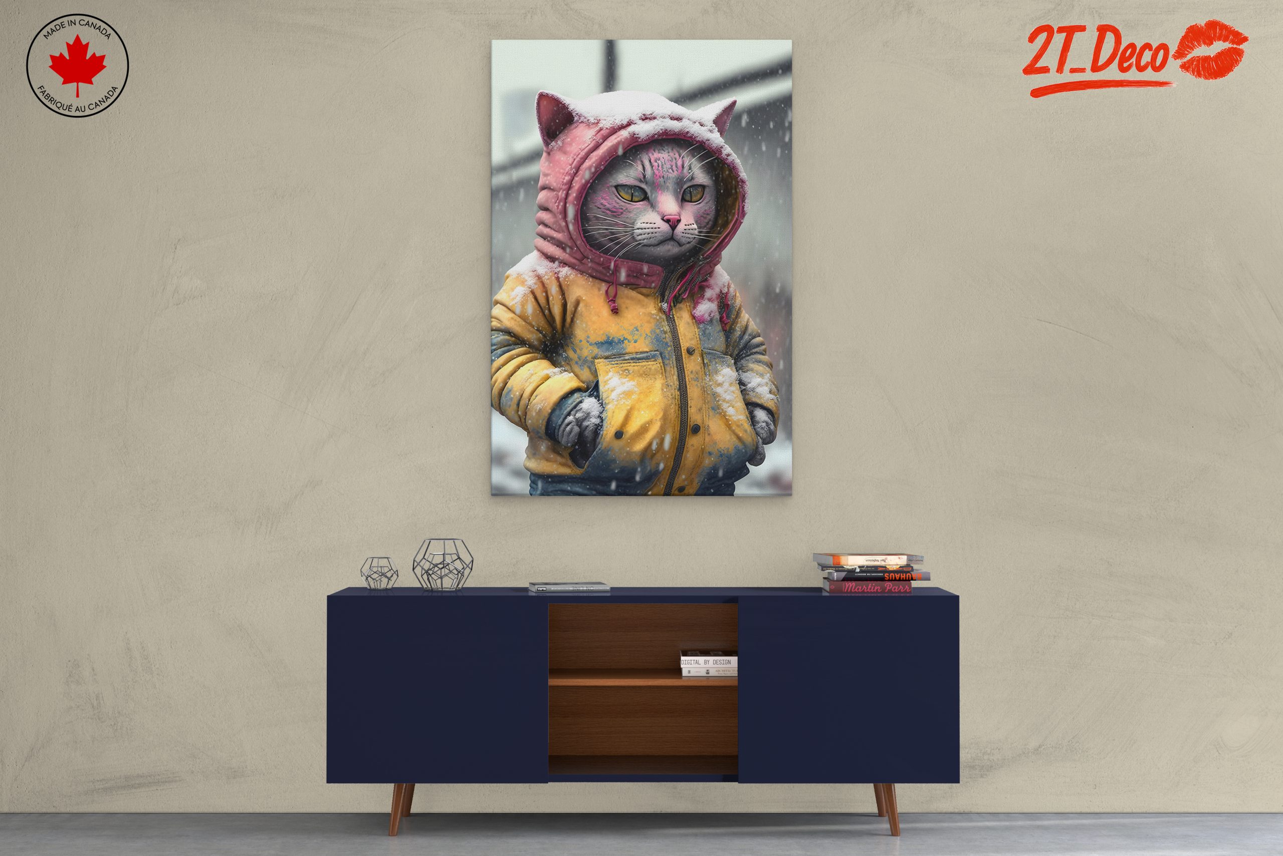 Playful Cat in Winter Hoodie Art - Image 3