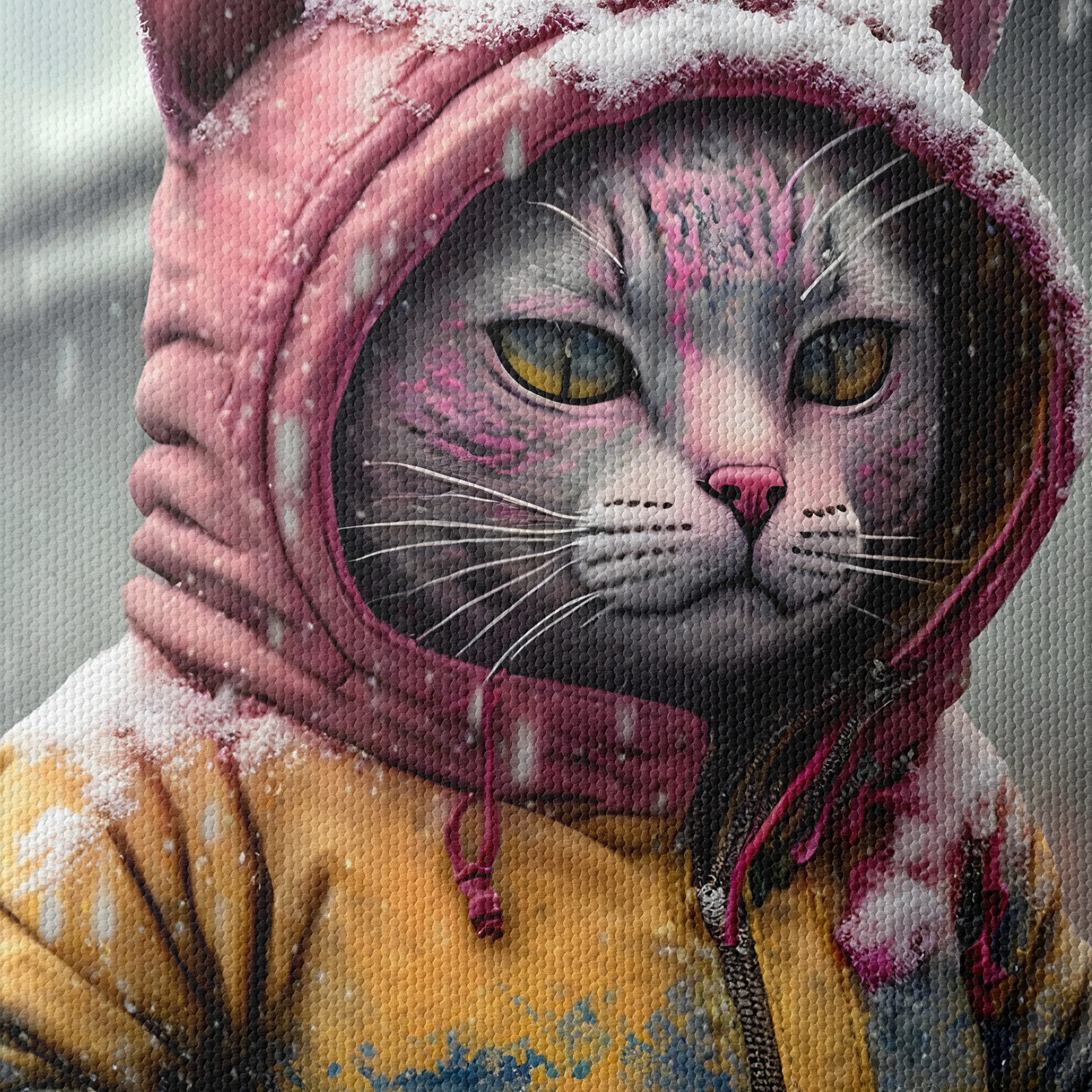 Playful Cat in Winter Hoodie Art - Image 4