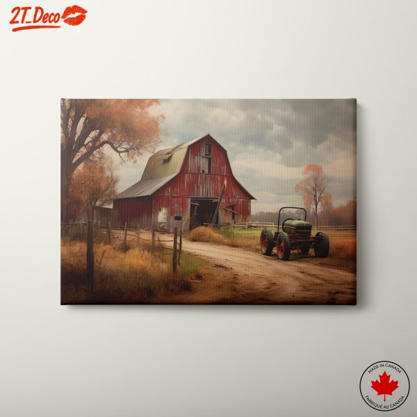 Rustic Barn with Vintage Tractor Landscape