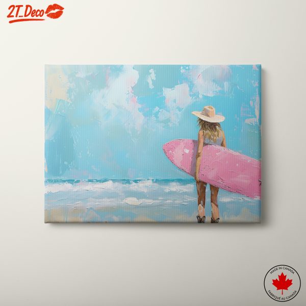 Woman with Pink Surfboard at the Beach