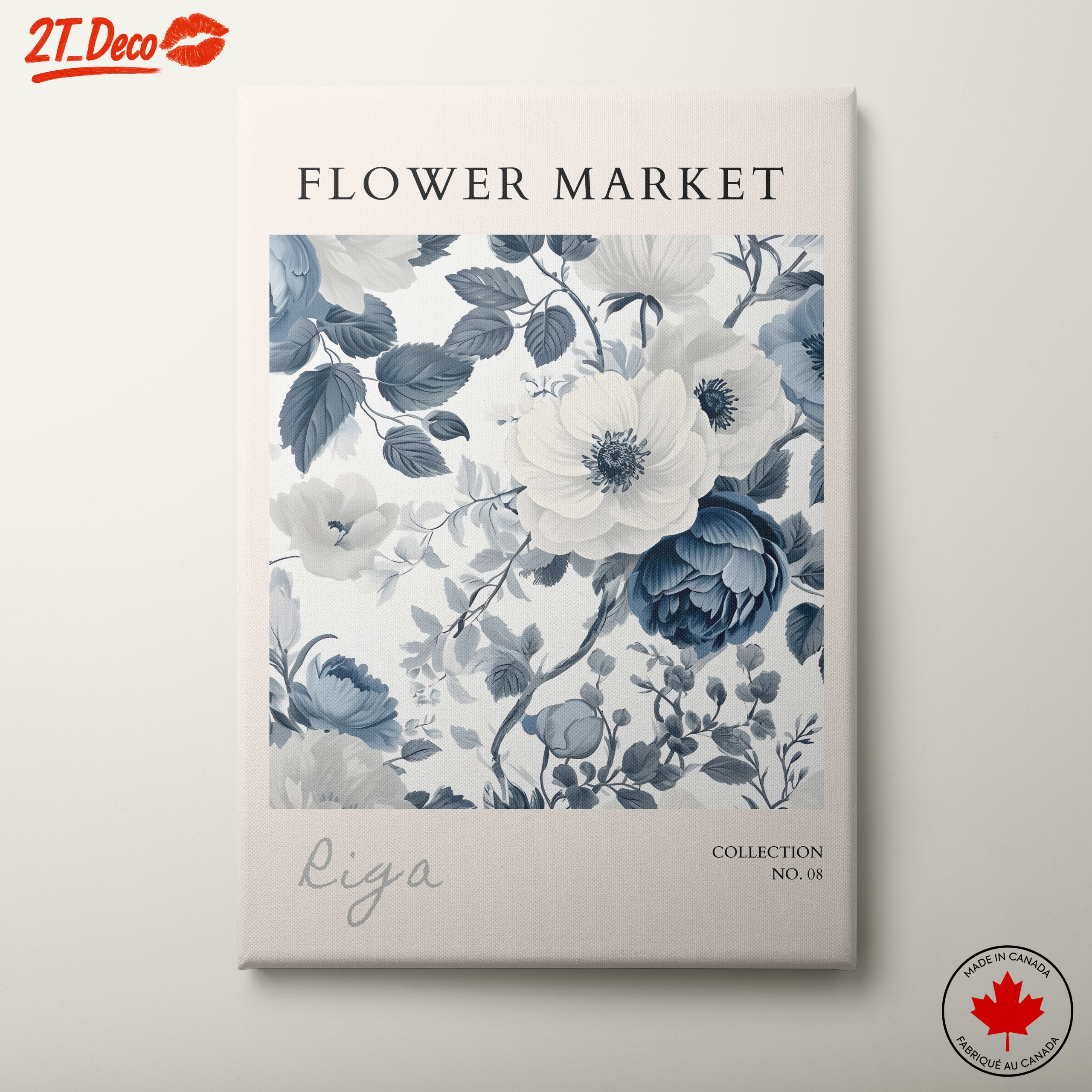 Elegant Blue and White Floral Art