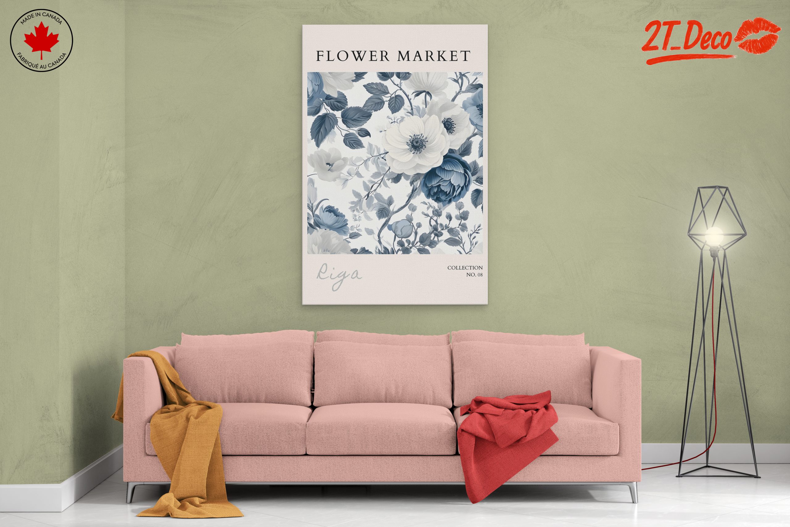 Elegant Blue and White Floral Art - Image 2