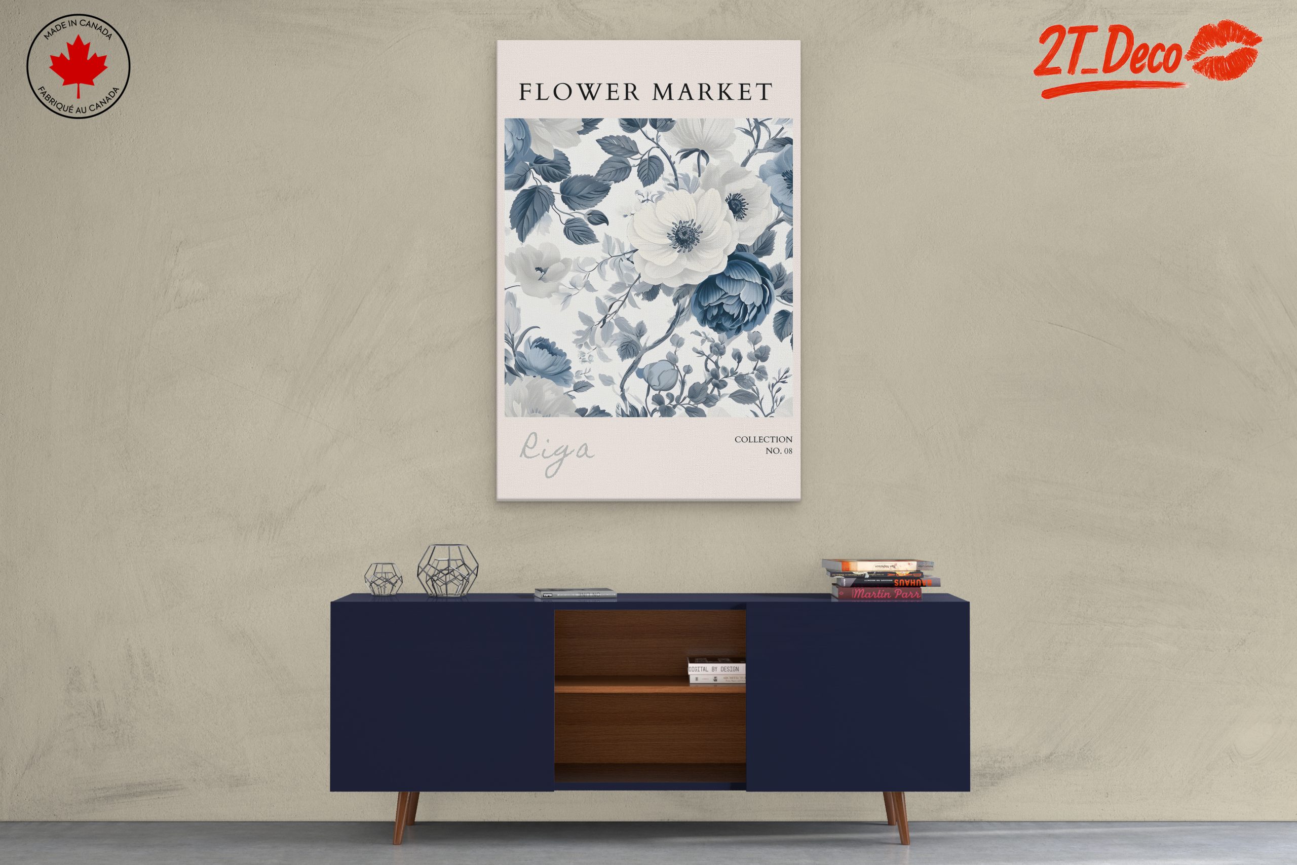 Elegant Blue and White Floral Art - Image 3