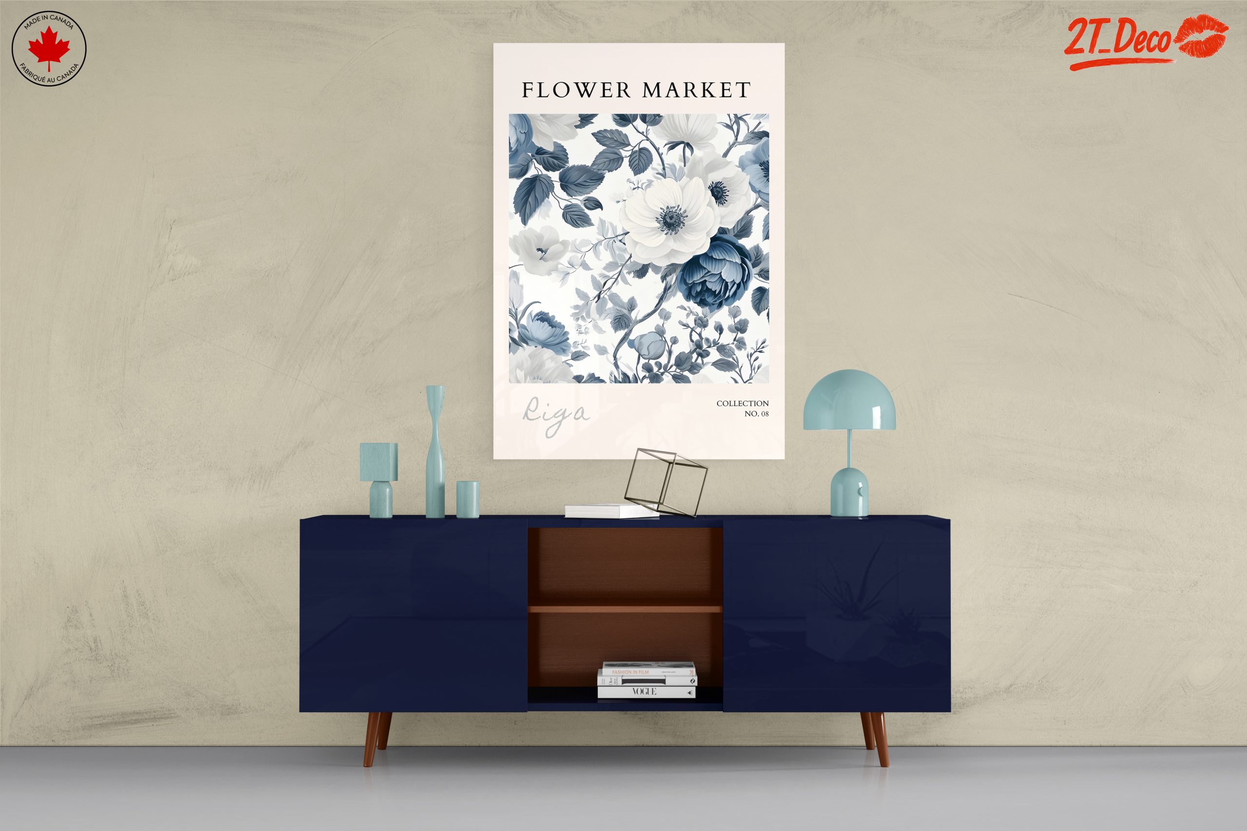 Elegant Blue and White Floral Art - Image 8