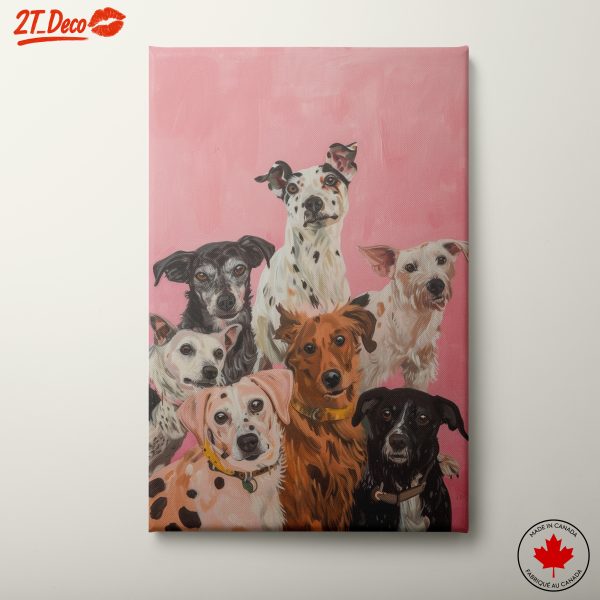 Playful Dog Portraits on Pink Background