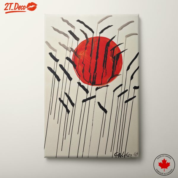 Abstract Red Sun with Vertical Lines