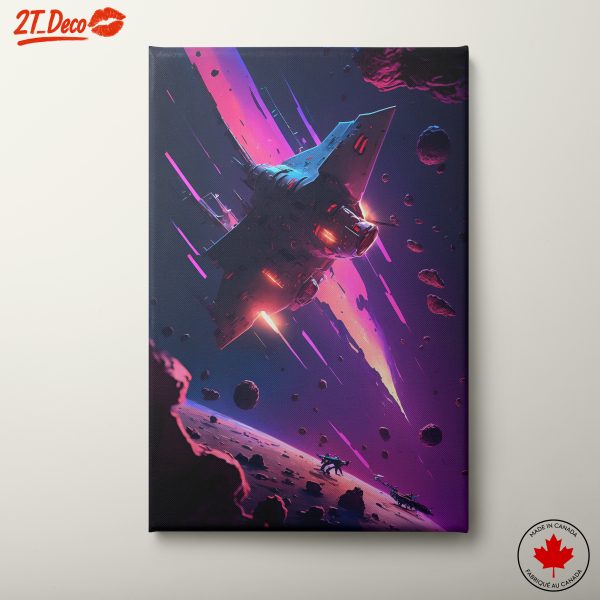 Stylized Futuristic Spacecraft in Cosmic Scene