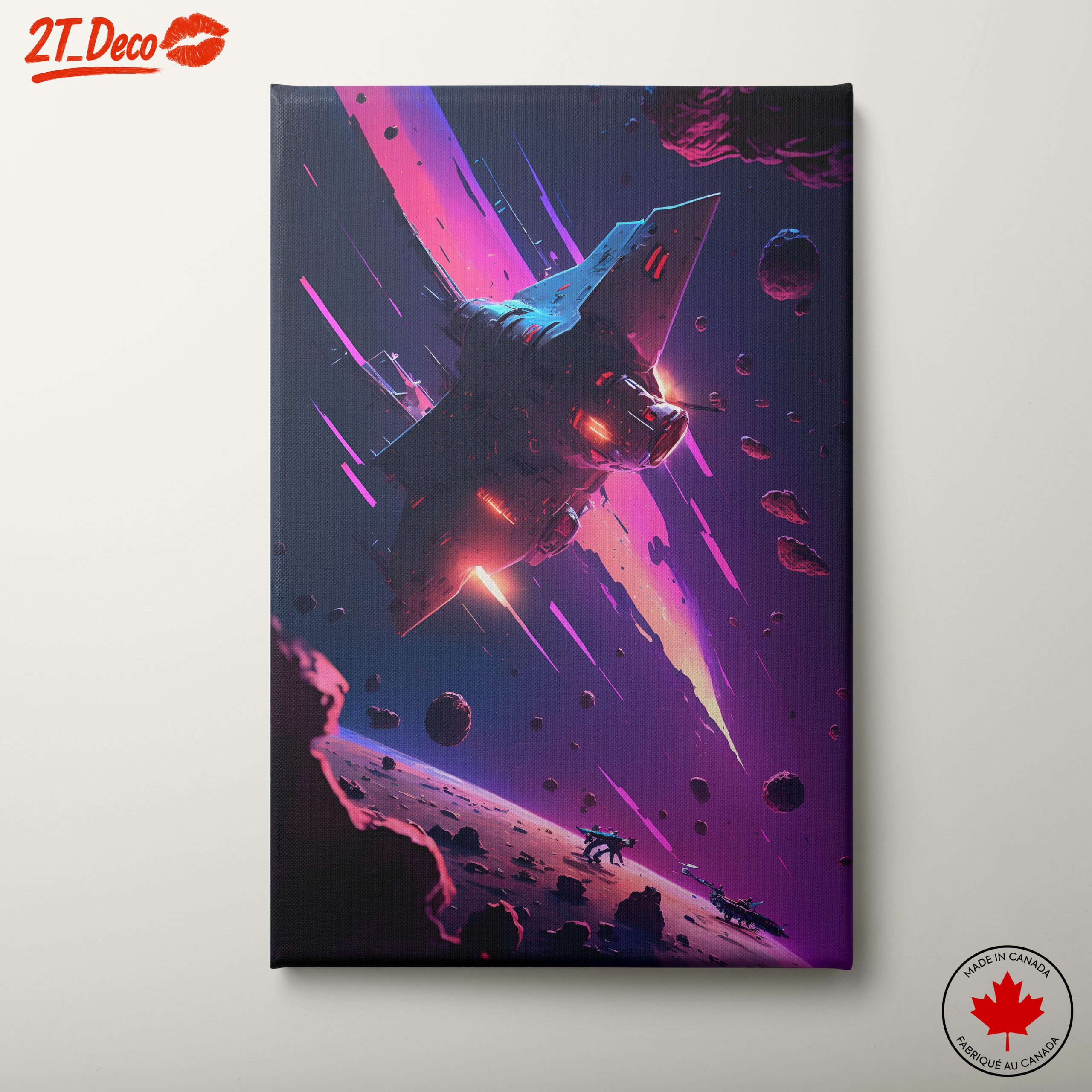 Stylized Futuristic Spacecraft in Cosmic Scene