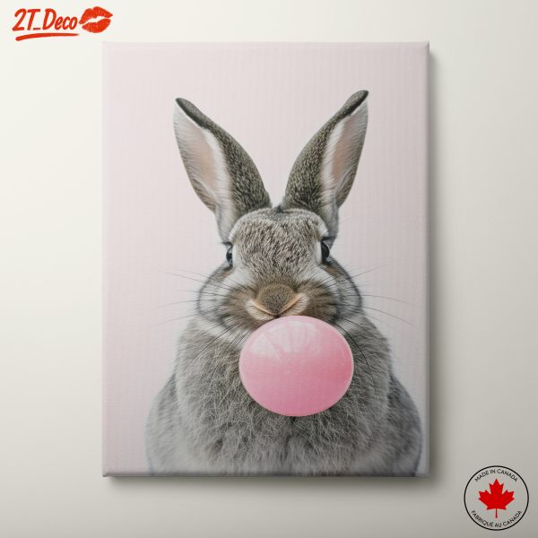 Cute Rabbit with Bubblegum on Pink Background