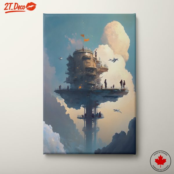 Fantasy Cloud City with People and Planes