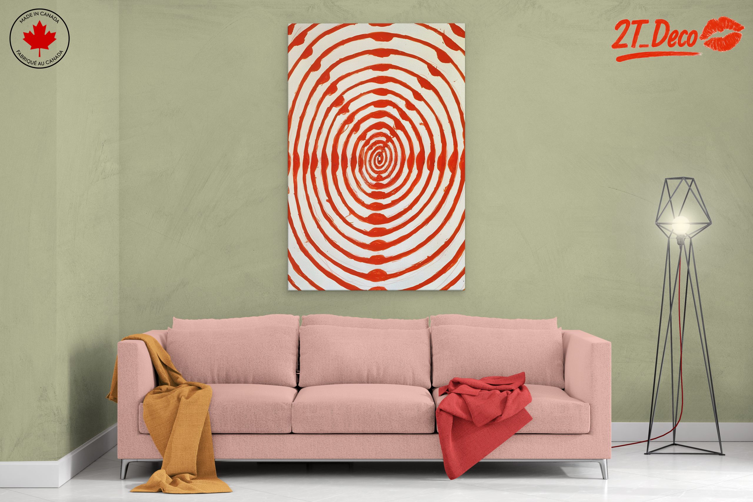 Red Concentric Circle Abstract Art - Image 2
