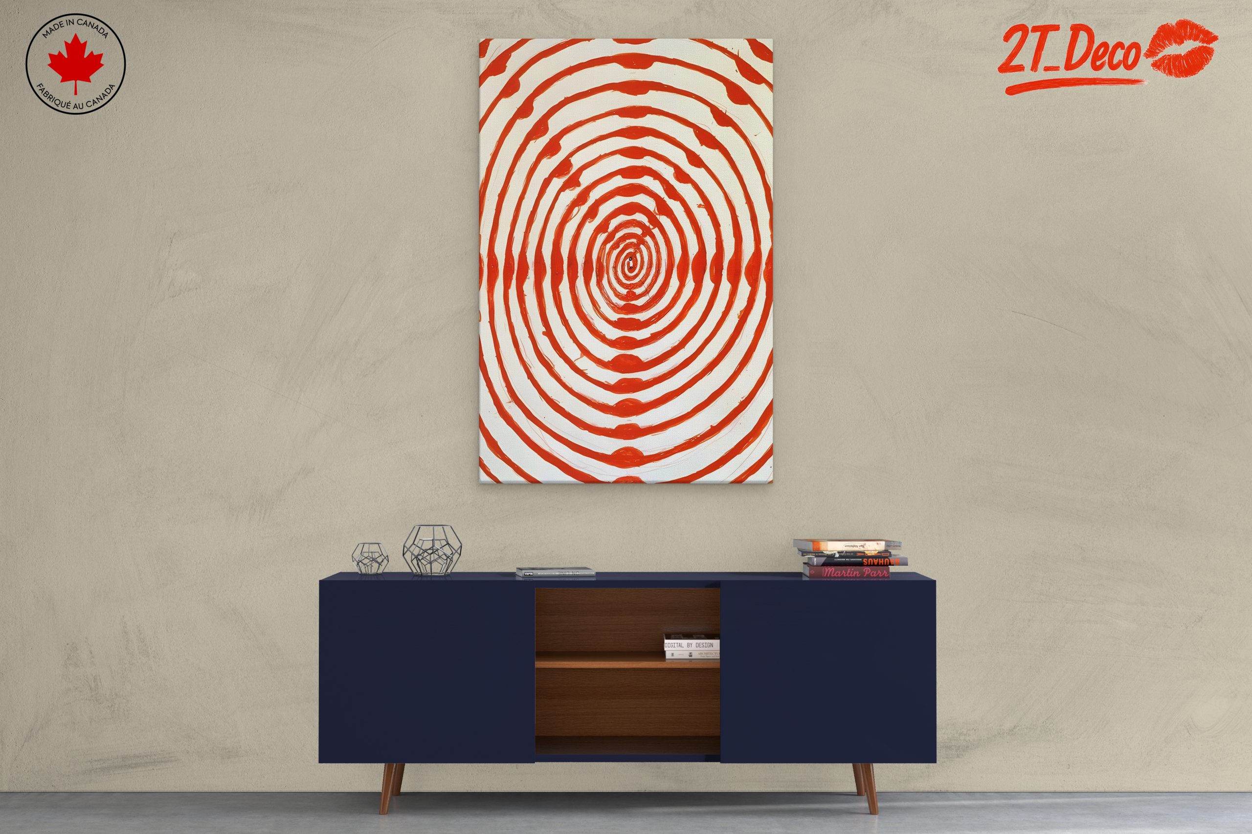 Red Concentric Circle Abstract Art - Image 3