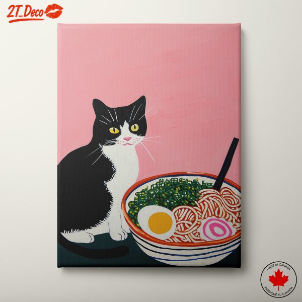 Charming Cat With Ramen Bowl Art