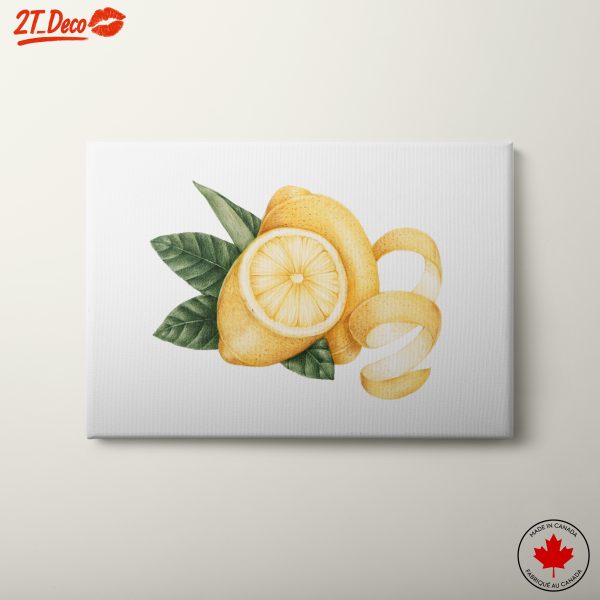 Stylized Lemon with Green Leaves