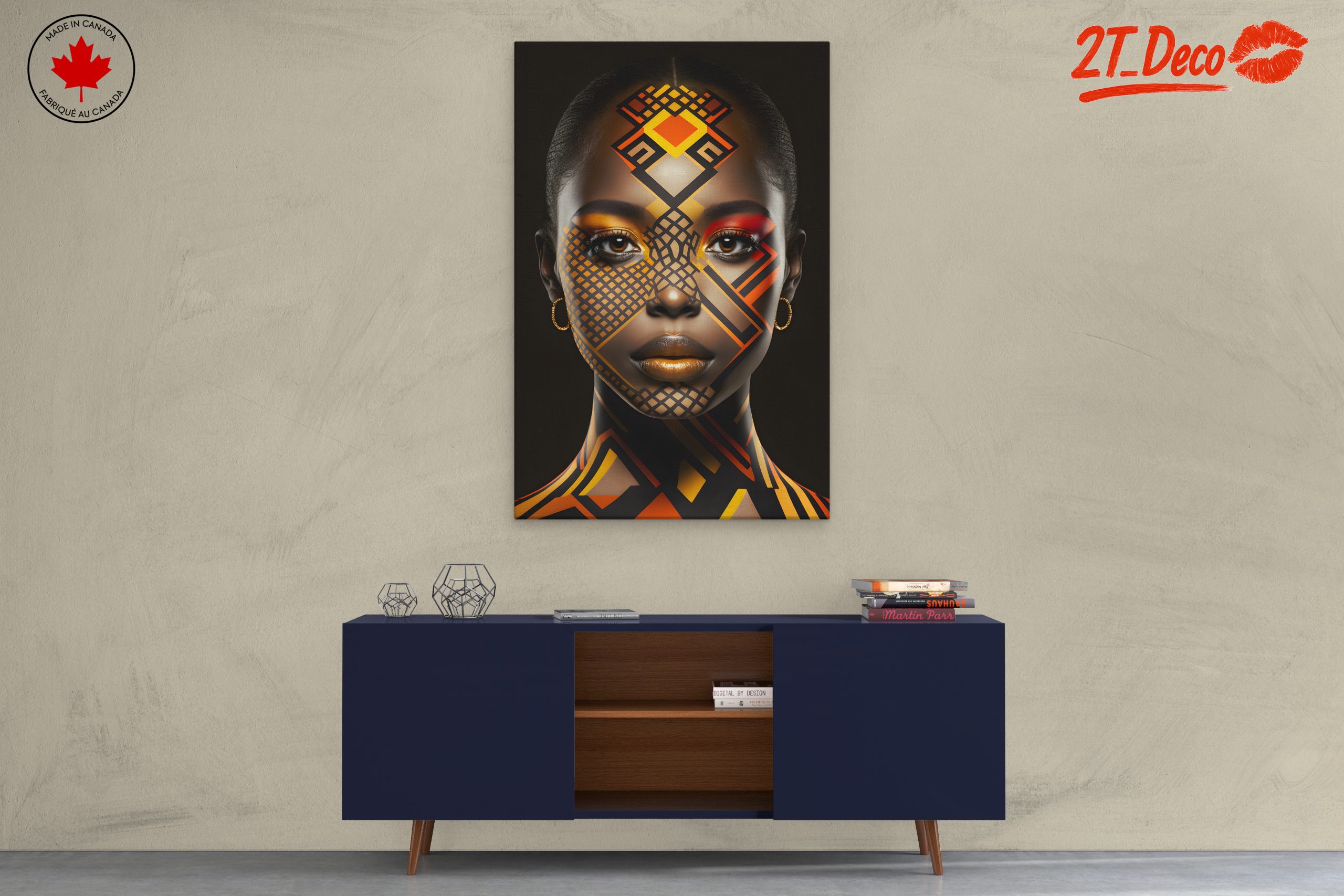 Stunning Abstract Cultural Portrait with Vibrant Patterns - Image 3