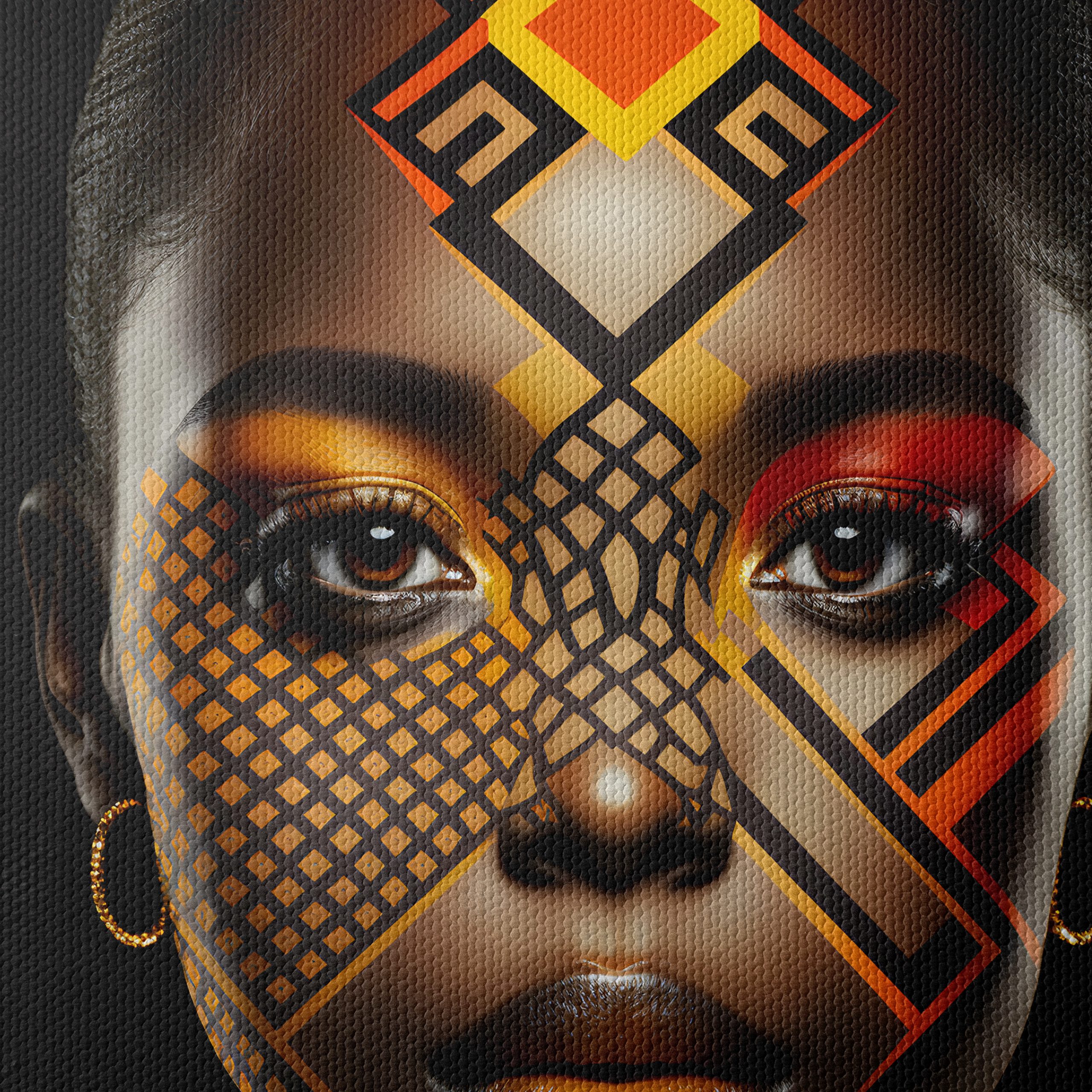 Stunning Abstract Cultural Portrait with Vibrant Patterns - Image 4