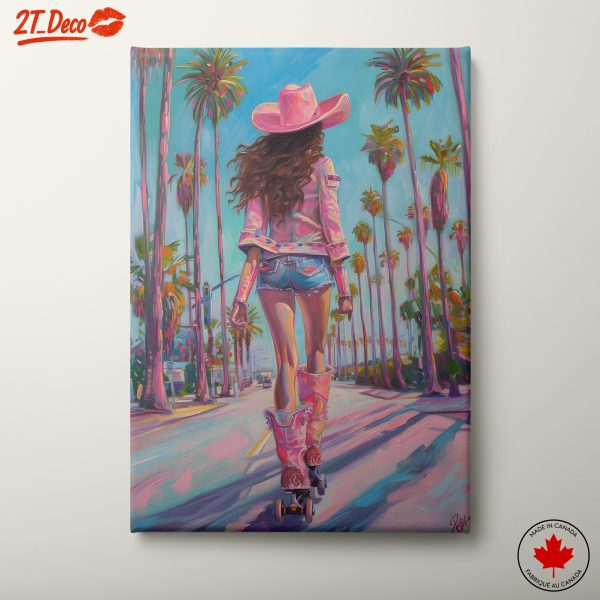 Stylish Roller Skater with Palm Trees