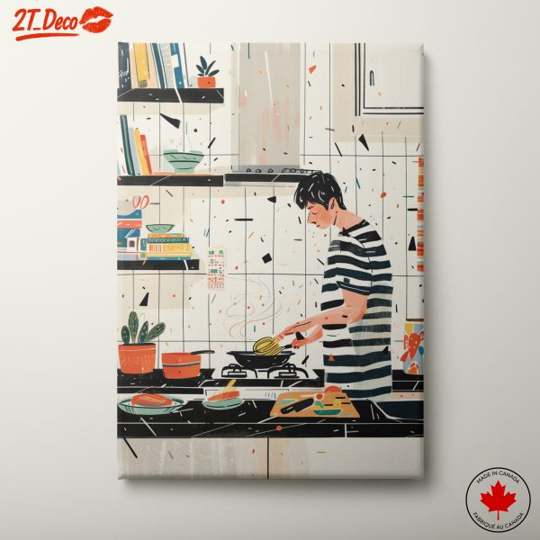 Cooking Scene in Modern Kitchen Art