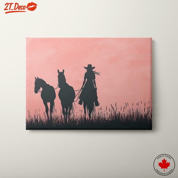 Silhouette of a Cowgirl with Horses