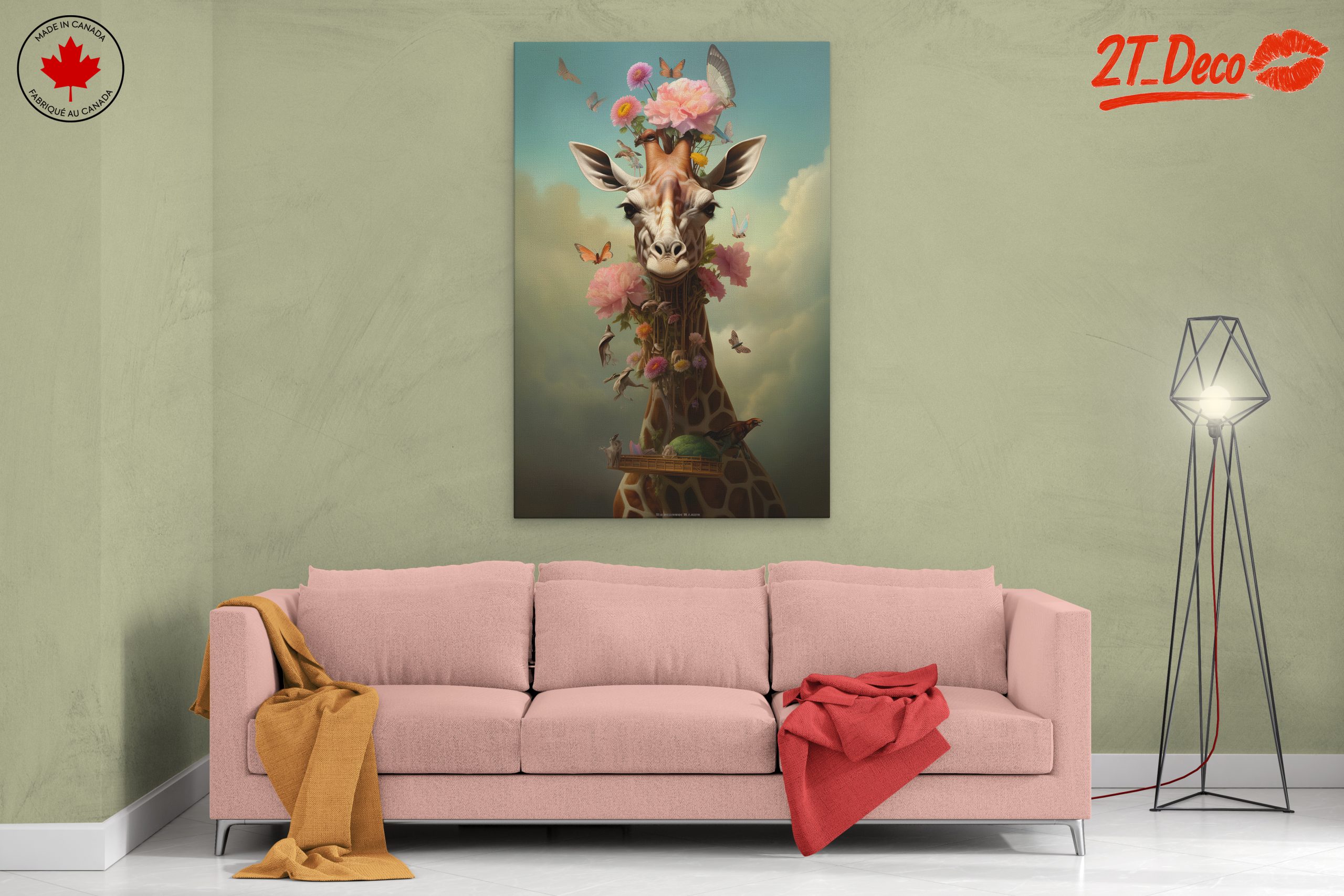 Surreal Giraffe with Flowers and Butterflies - Image 2
