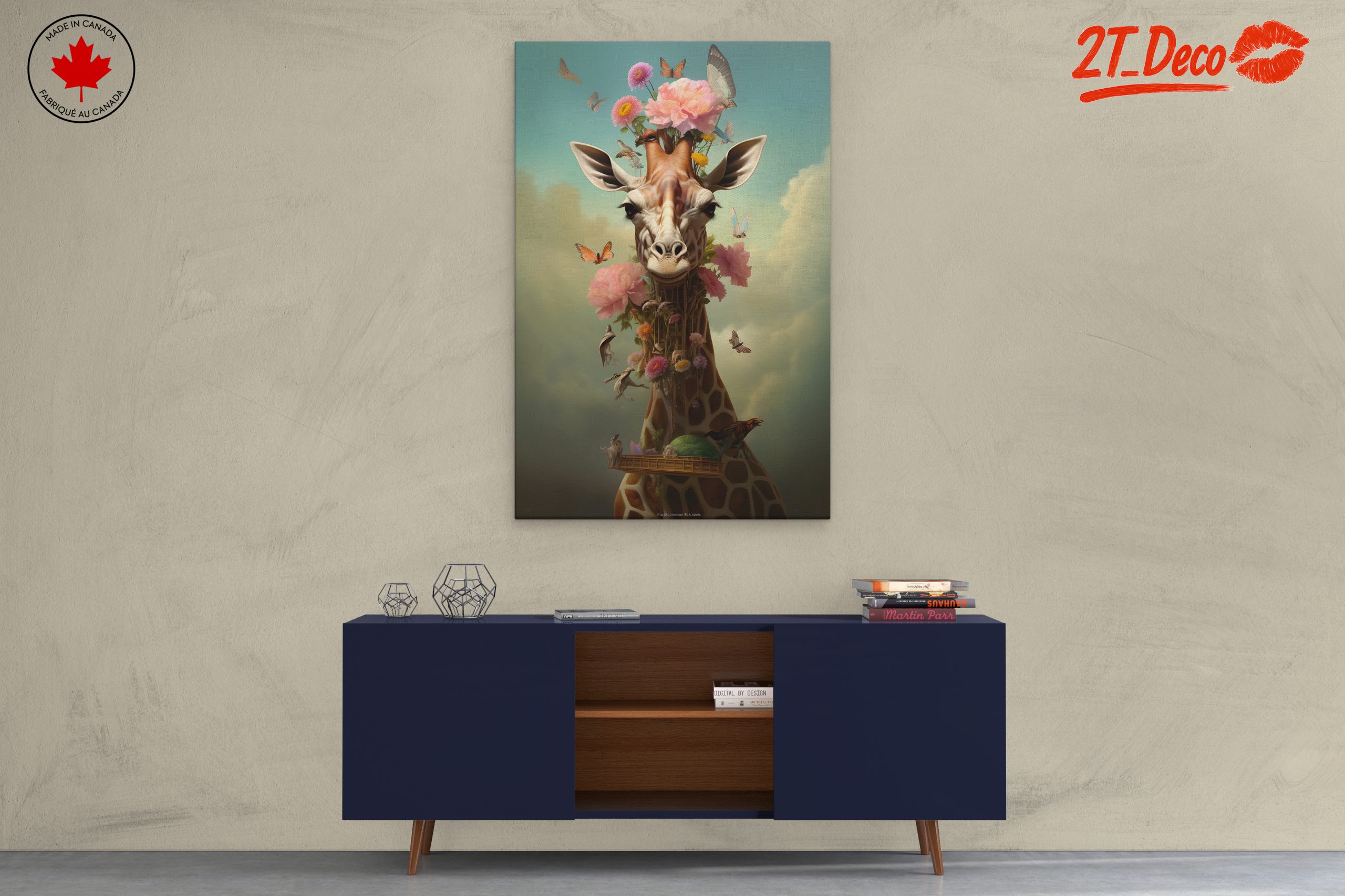 Surreal Giraffe with Flowers and Butterflies - Image 3