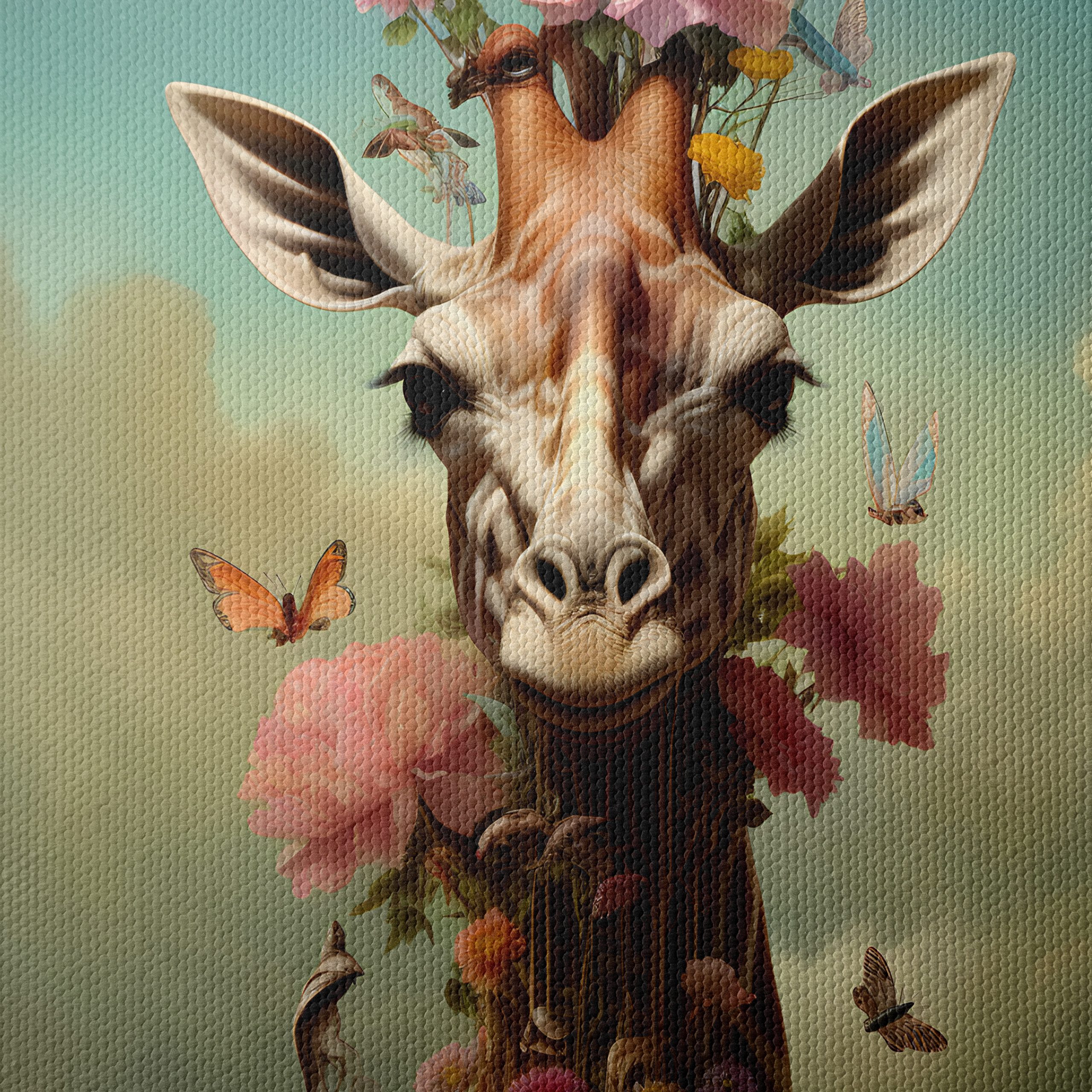 Surreal Giraffe with Flowers and Butterflies - Image 4