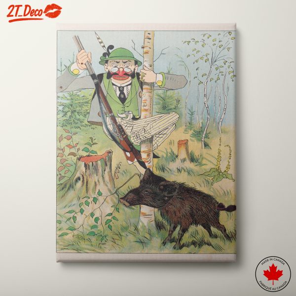 Comical Hunter with Wild Boar