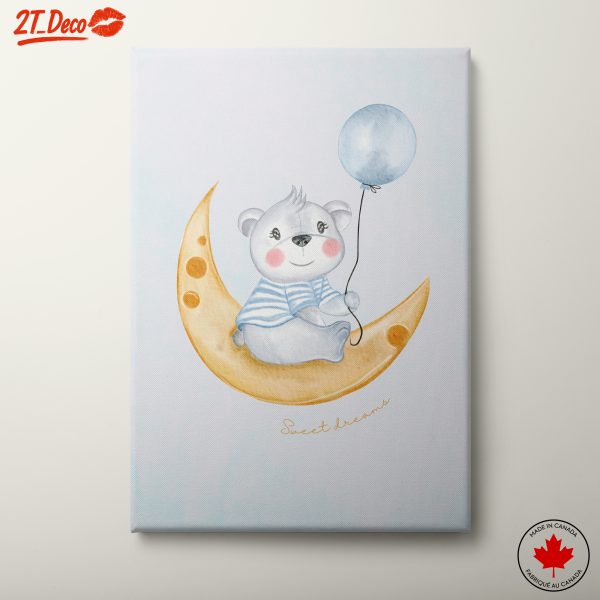 Adorable Bear on a Moon with Balloon