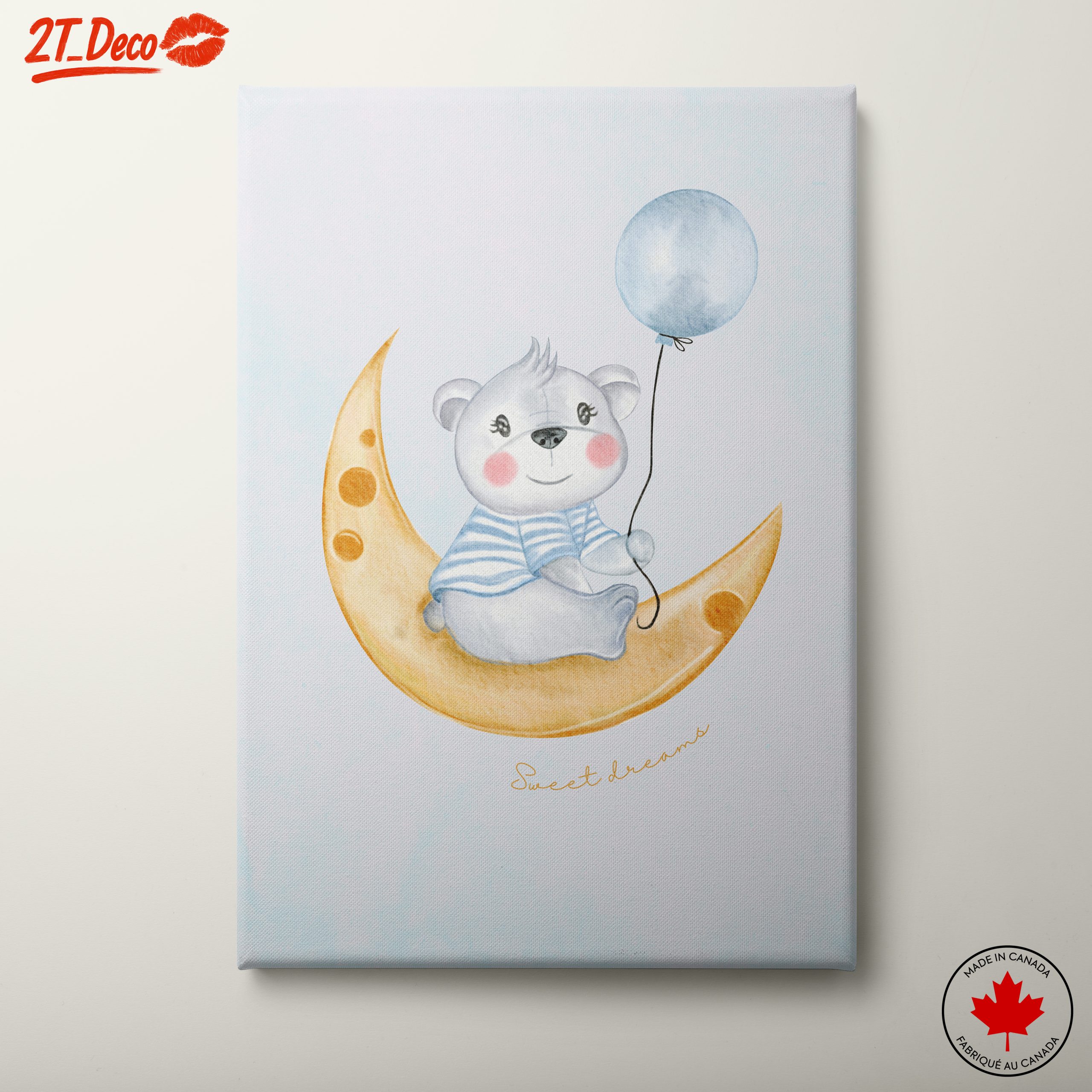 Adorable Bear on a Moon with Balloon