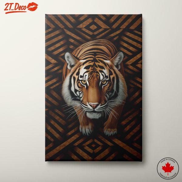 Stylized Tiger Artwork on Geometric Background