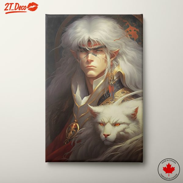 Majestic Fantasy Character with White Feline