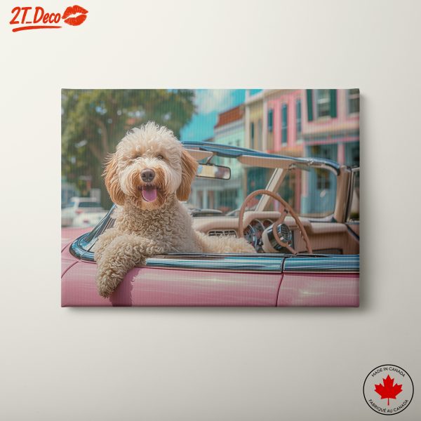 Adorable Dog in Vintage Car Art