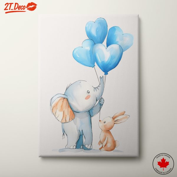 Adorable Elephant and Bunny Holding Balloons