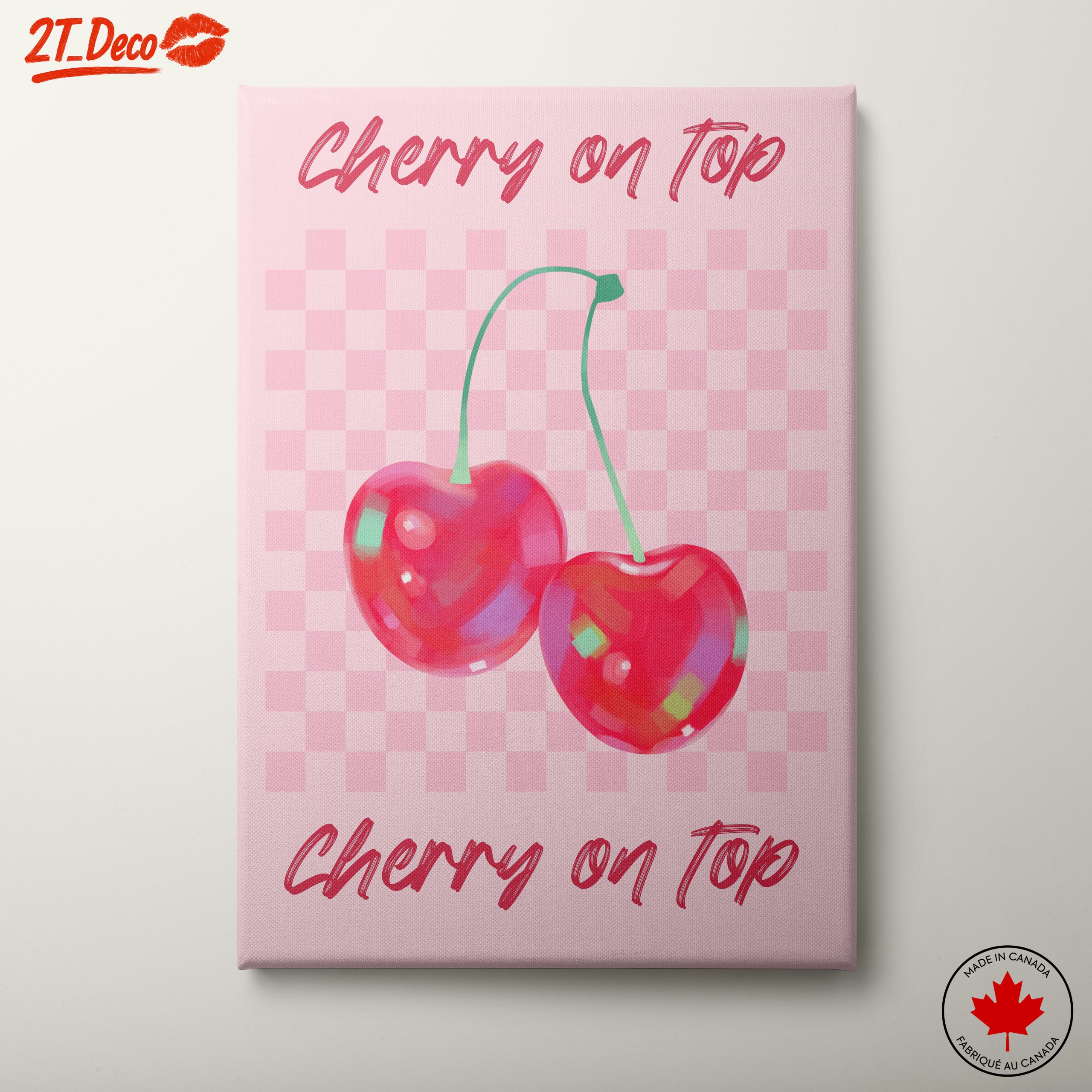 Abstract Cherry Artwork with Pink Background