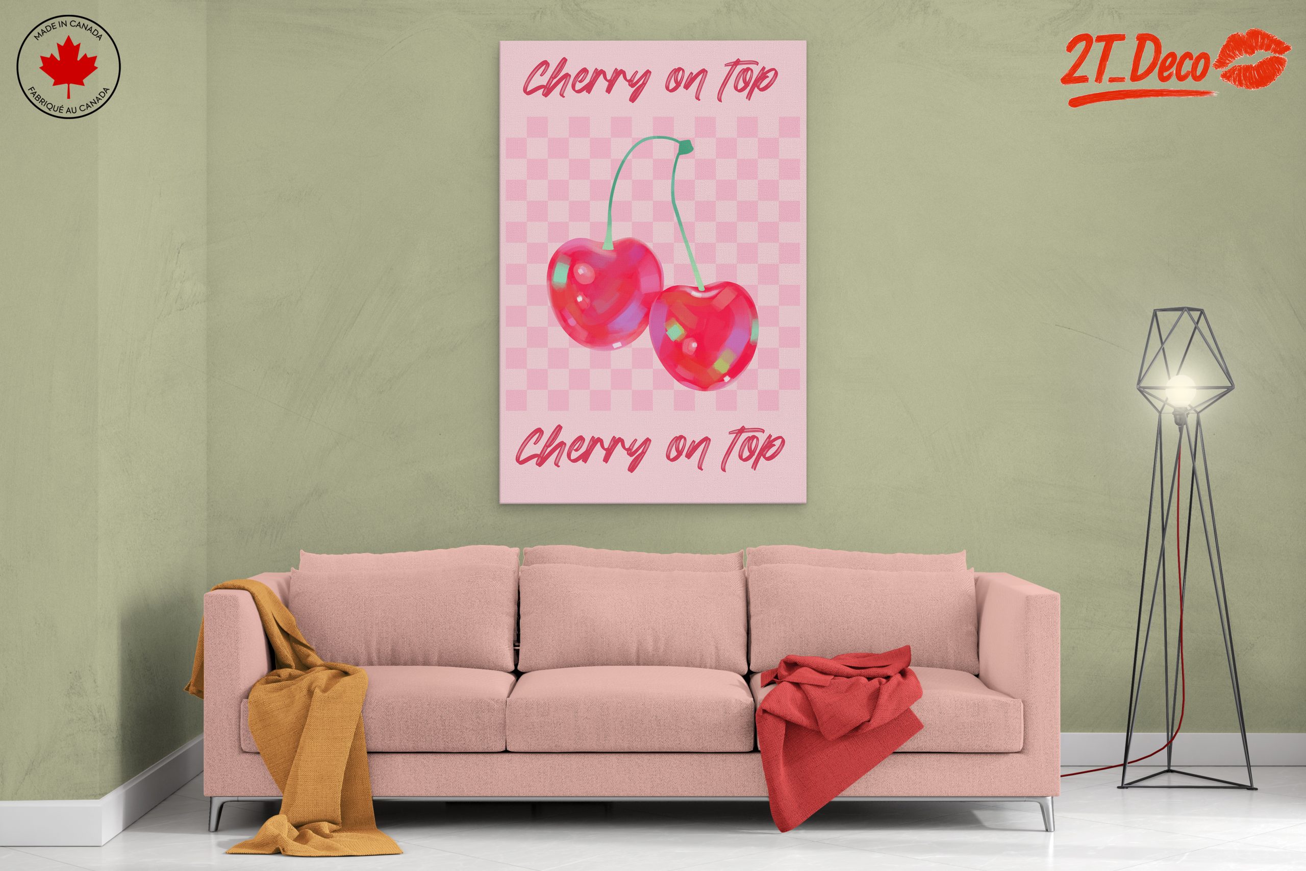 Abstract Cherry Artwork with Pink Background - Image 2