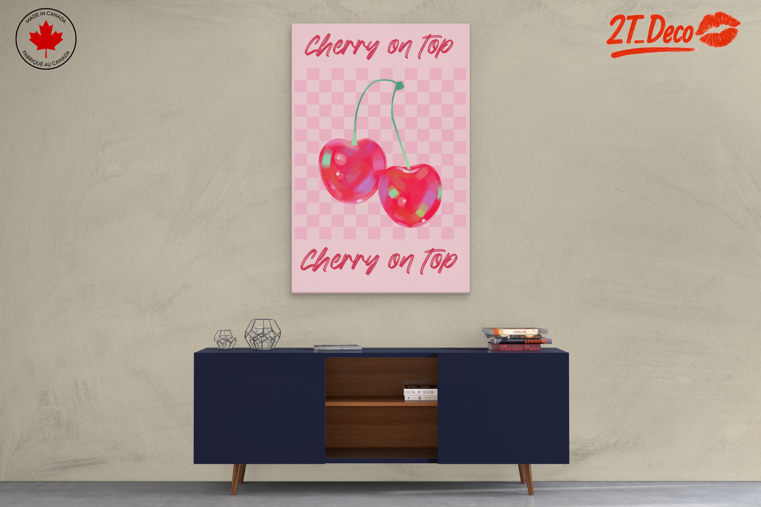 Abstract Cherry Artwork with Pink Background - Image 3