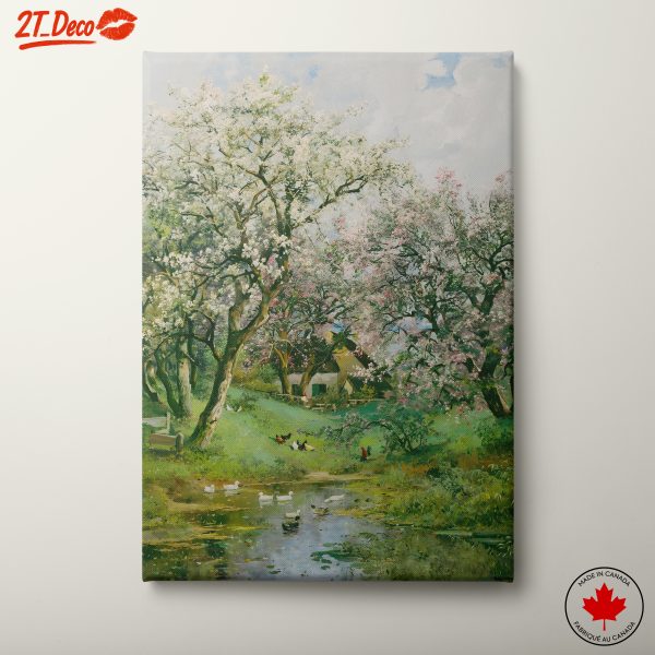 Tranquil Nature Landscape with Flowers and Ducks